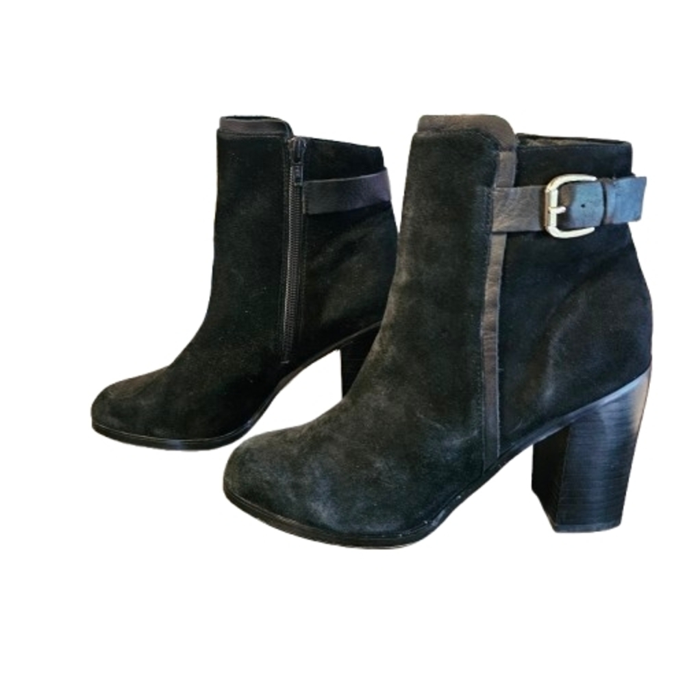 Lands' End Black Suede Ankle Booties Block Heel Boots Size 8.5